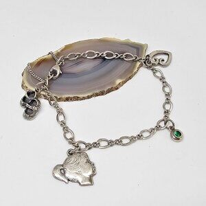 James Avery Charm Chain Bracelet With 4 Charms Girl Shoes Heart Green Crystal